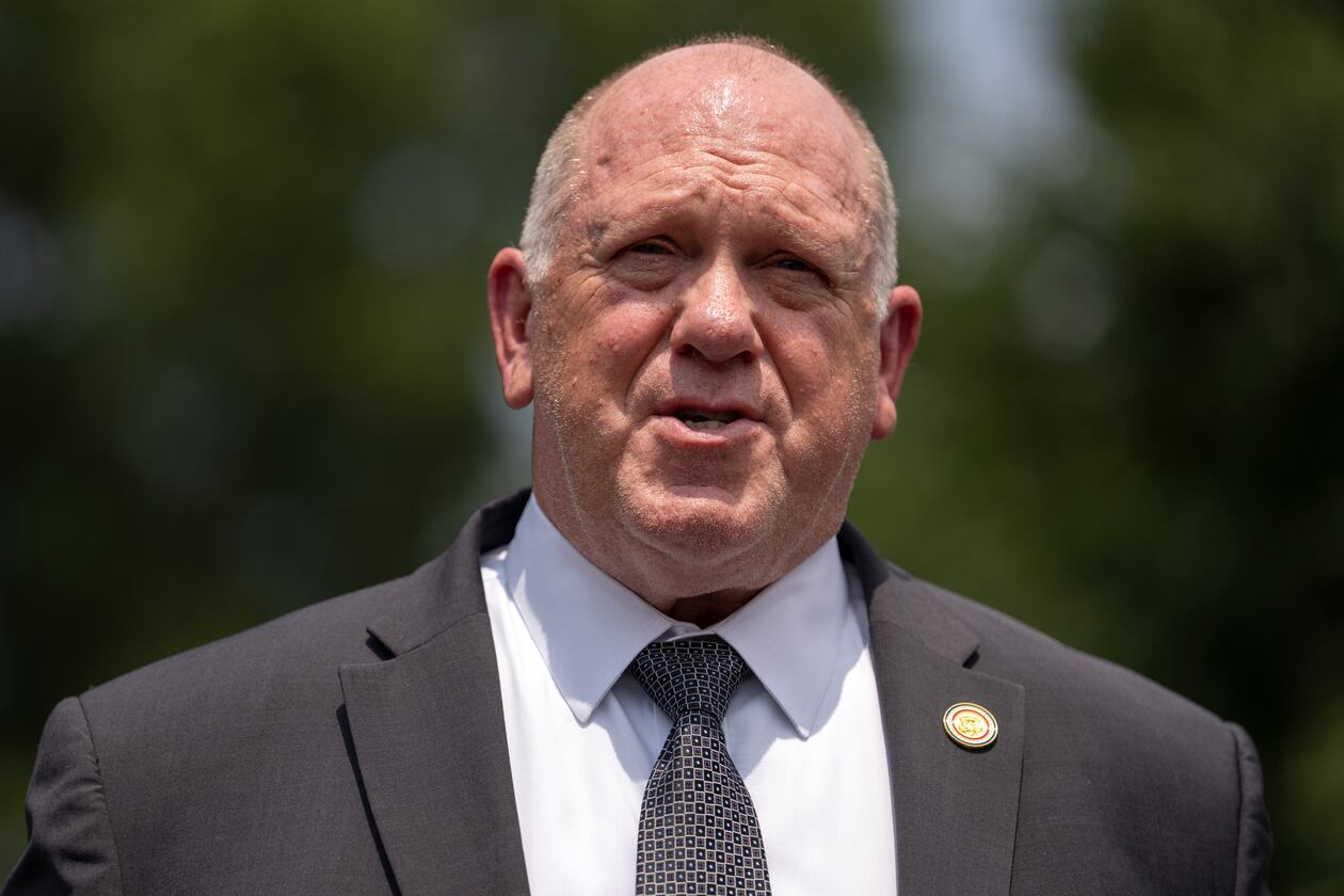 White House border czar Tom Homan speaks with reporters outside the White House, Monday, July 20, 2026, in Washington. (AP Photo/Mark Schiefelbein)