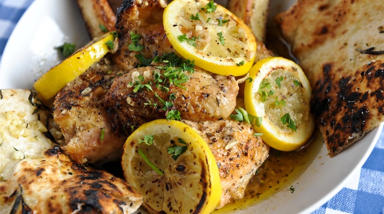 Sorrento lemon chicken with fresh Amalfi-style lemons, garlic, wild oregano and olio di olive at Gio's. (Becky Stein)