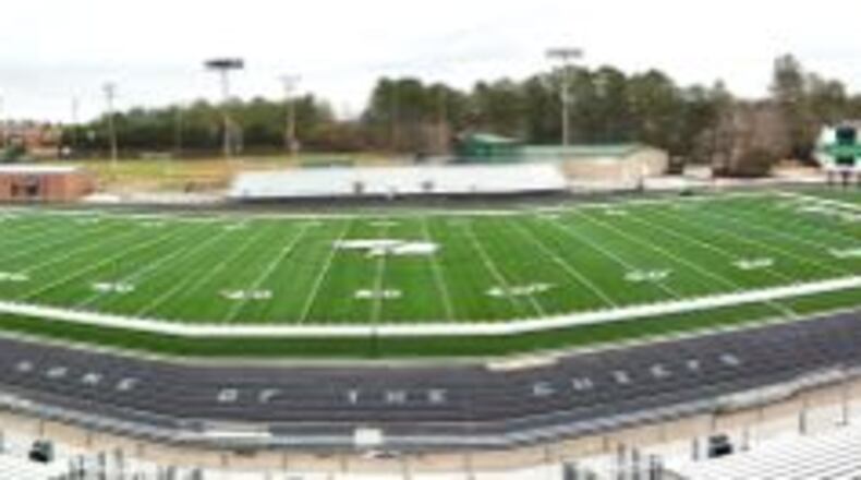 Contractors worked overtime to complete the new synthetic turf field at McIntosh High School ahead of schedule. Courtesy Fayette County Public Schools