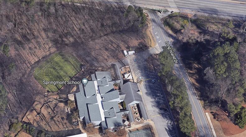 Plans are underway to repair the eroded streambank near Springmont School in Sandy Springs. GOOGLE MAPS
