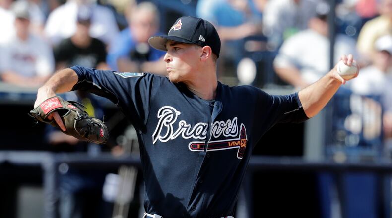 Atlanta Braves pitcher Max Fried delivers during the fifth inning of a baseball spring exhibition game against the New York Yankees, Friday, March 2, 2018, in Tampa, Fla. (AP Photo/Lynne Sladky)