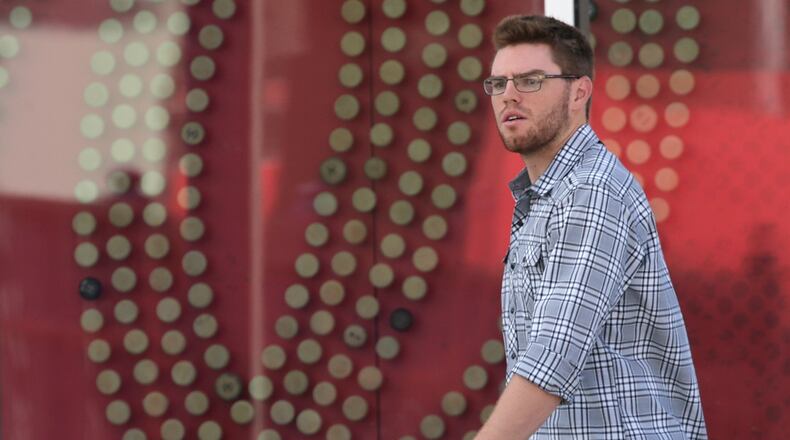 Atlanta Braves first baseman Freddie Freeman enters Nationals Park, where a staging area for familes involved in the Navy Yard shooting were instructed to gather, on Sept. 16, 2013, in Washington, D.C. The baseball game tonight has been canceled.