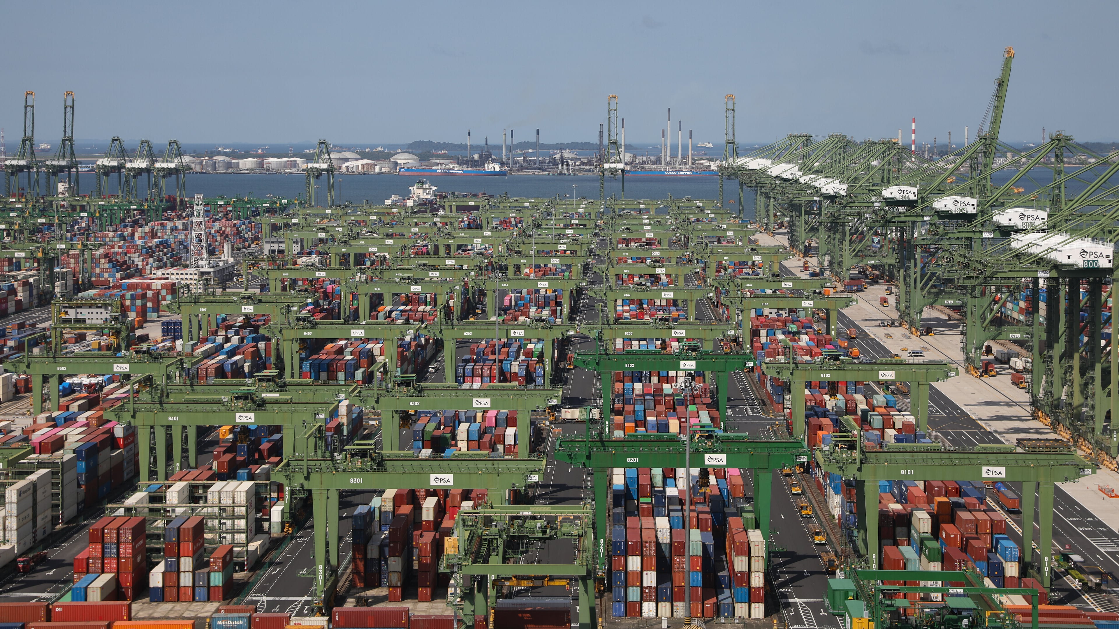 A view of the Port of Singapore Authority's Pasir Panjang Terminal is pictured on July 25, 2023. (AP Photo/Anton L. Delgado)