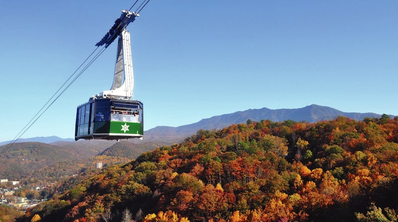 The Aerial Tramway carries visitors on a scenic ride from downtown Gatlinburg to the Ober Mountain Fall Festival. Contributed by Tennessee Dept. of Tourist Development