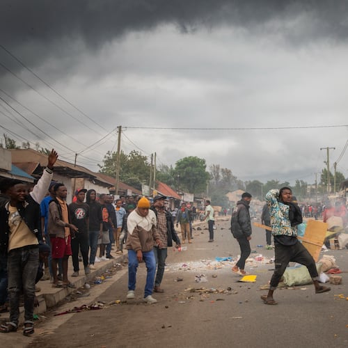 People protest in the streets of Arusha, Tanzania, on Thursday, Oct. 30, 2025. (AP Photo)