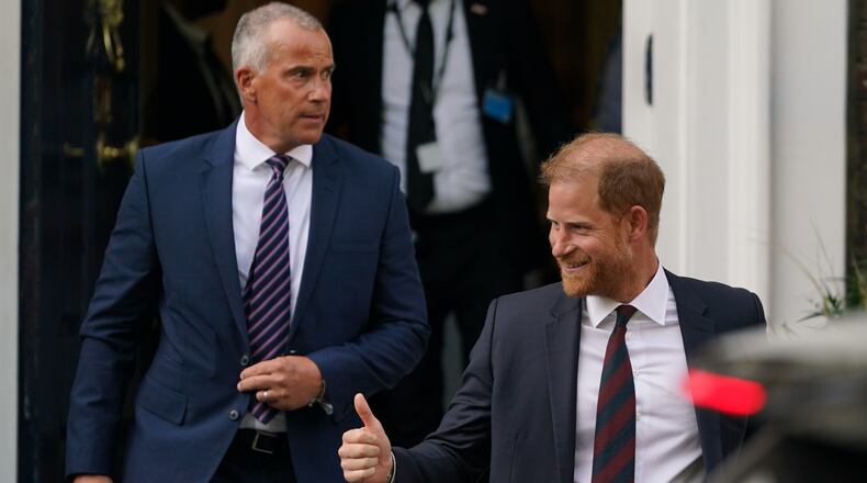 Britain's Prince Harry leaves Chatham House during a visit to the UK for a series of charity engagements in London, Tuesday, July 7, 2026.(AP Photo/Alberto Pezzali)
