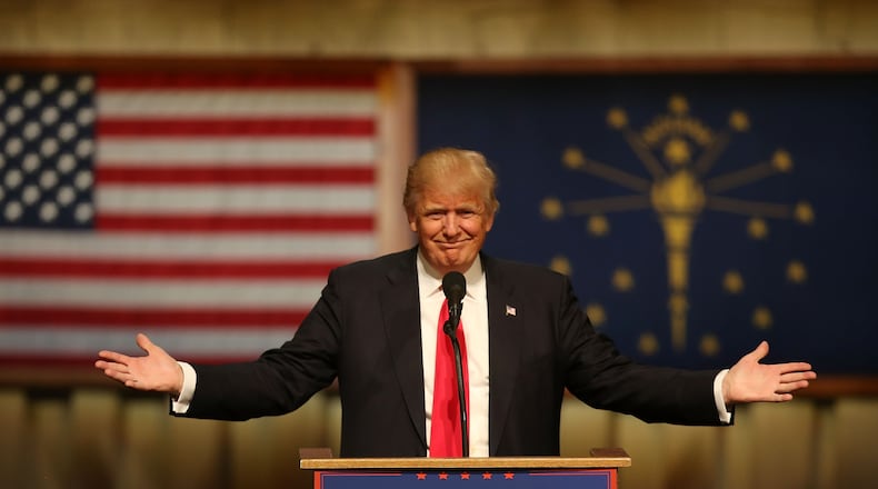 Donald Trump speaks during a campaign stop in Carmel, Indiana. (Photo by Joe Raedle/Getty Images)