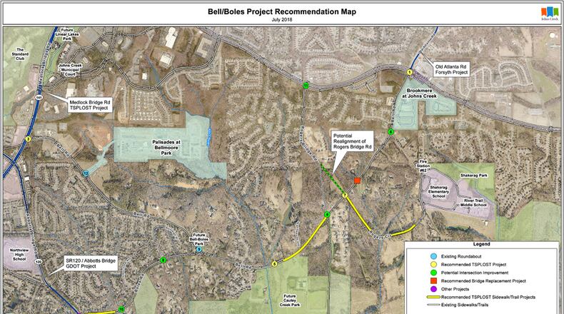 Map depicts the Johns Creek Bell/Boles Corridor TSPLOST project, the subject of a public input meeting 7 p.m. Wednesday, Jan. 9, at Fire Station 62, 10925 Rogers Circle. CITY OF JOHNS CREEK