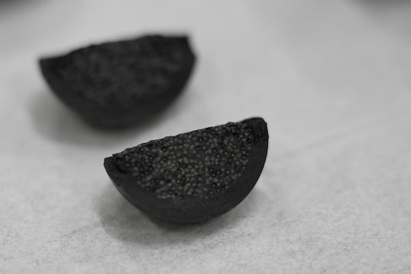 A cross section of TRISO fuel is visible Friday, June 27, 2025, in Oak Ridge, Tenn. (AP Photo/George Walker IV)