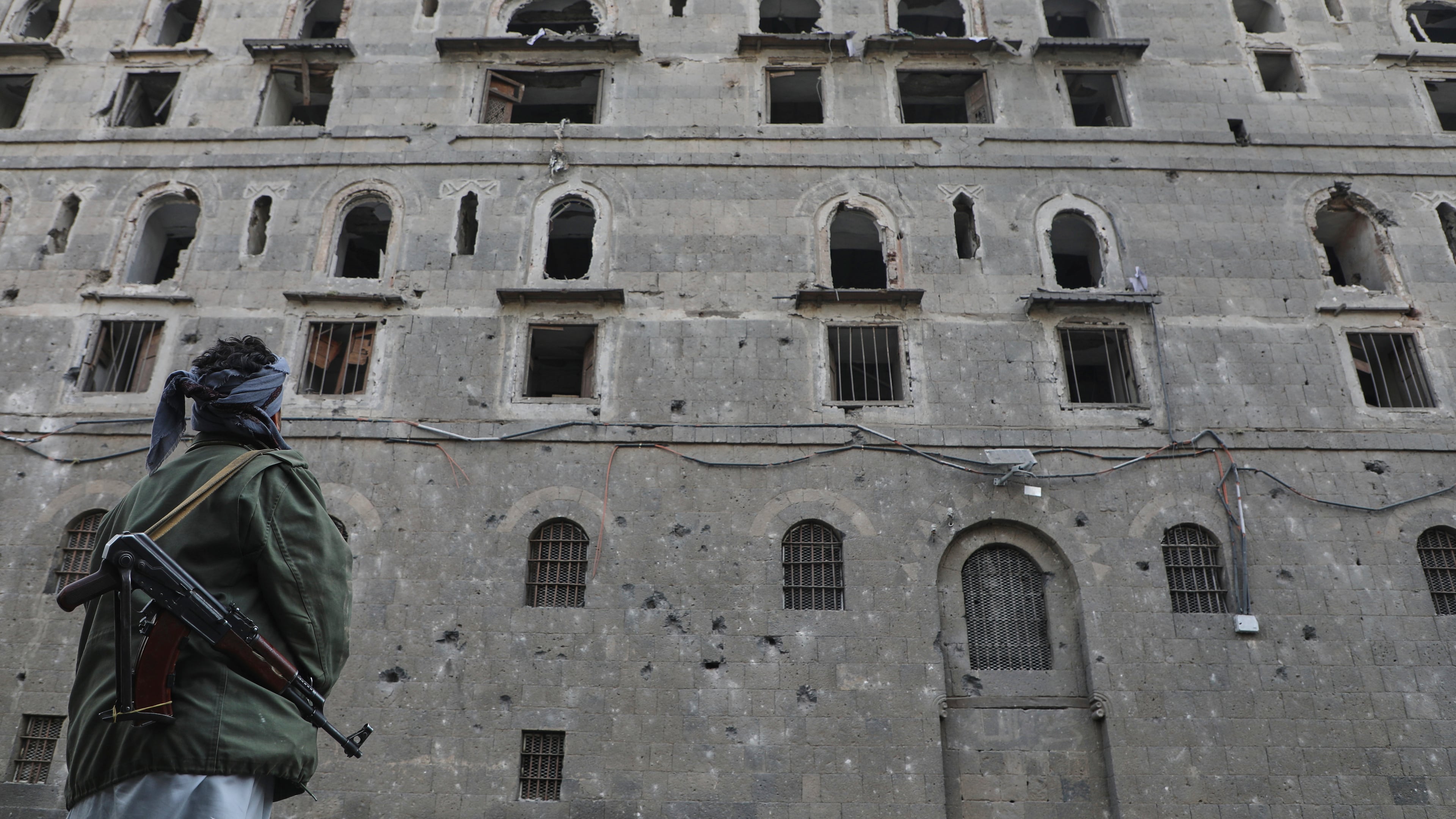 A man inspects the damage at the National Museum, following the Israeli airstrikes on Wednesday in Sanaa, Yemen, Thursday, Sept. 11, 2025. (AP Photo/Osamah Abdulrahman)