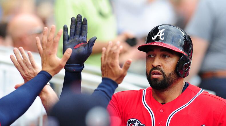 Braves left fielder Matt Kemp returned to the lineup Sunday after missing two games with a hamstring injury. (Photo by Scott Cunningham/Getty Images)