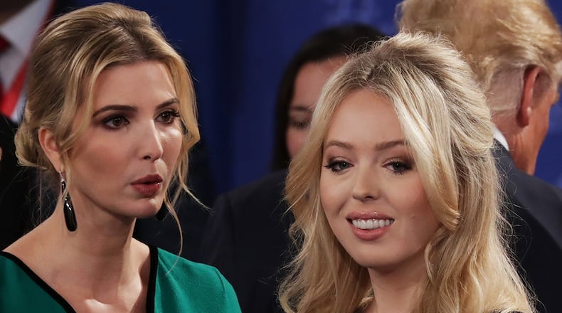 ST LOUIS, MO - OCTOBER 09: (L-R) Republican presidential nominee Donald Trump's daughter-in-law Vanessa Trump, daughter Ivanka Trump and daughter Tiffany Trump talk after the town hall debate at Washington University on October 9, 2016 in St Louis, Missouri. This is the second of three presidential debates scheduled prior to the November 8th election. (Photo by Chip Somodevilla/Getty Images)