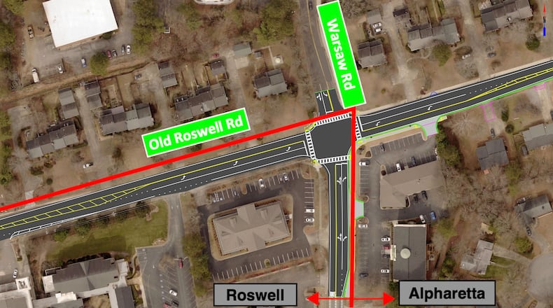 Roswell recently approved a construction contract for Intersection improvements at Old Roswell Road at Warsaw Road. (Courtesy City of Roswell)