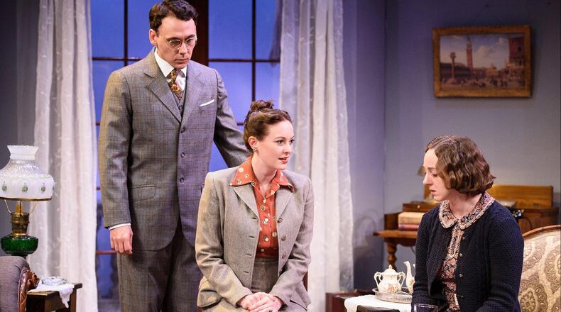 Appearing in the cast of the Alliance Theatre’s “Sheltered” are John Skelley (from left), Amanda Drinkall and Lauren Boyd Lane. Skelley and Drinkall play a couple undertaking a noble cause as the Nazis target Jews in Europe in 1939. CONTRIBUTED BY GREG MOONEY