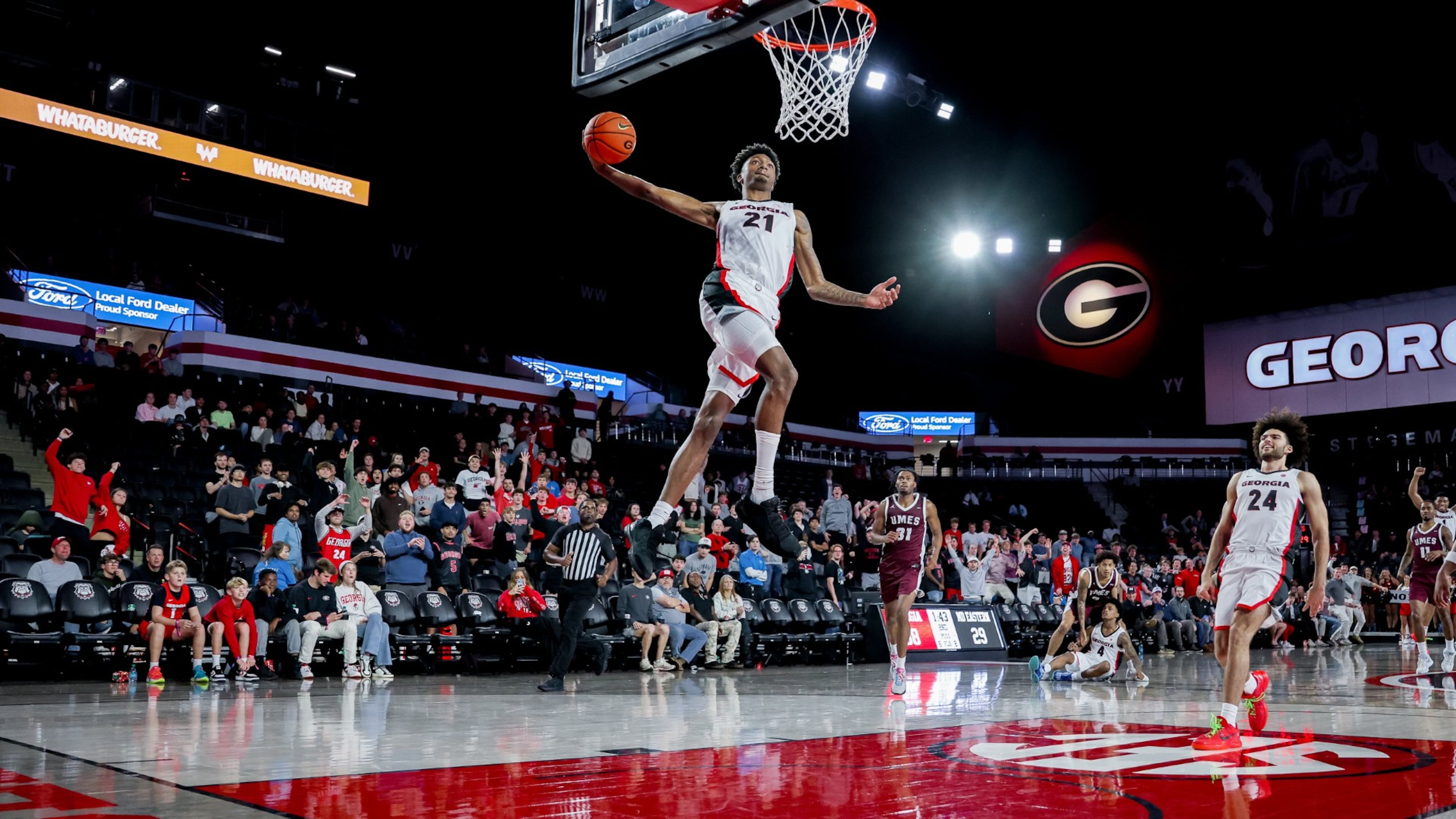 Georgia forward Jake Wilkins (21) during Georgia’s game against Maryland Eastern Shore at Stegeman Coliseum in Athens, Ga., on Wednesday, Nov. 5, 2025.