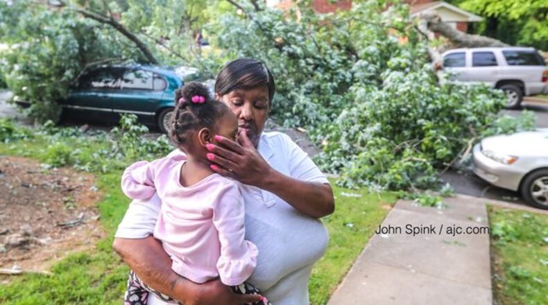 Sheila Winder and her granddaugther were in a car when a tree smashed the vehicle Friday morning.