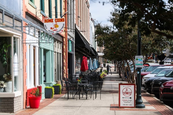 People walk through downtown Rome, Georgia, on Thursday, October 9, 2025. (Abbey Cutrer/AJC)