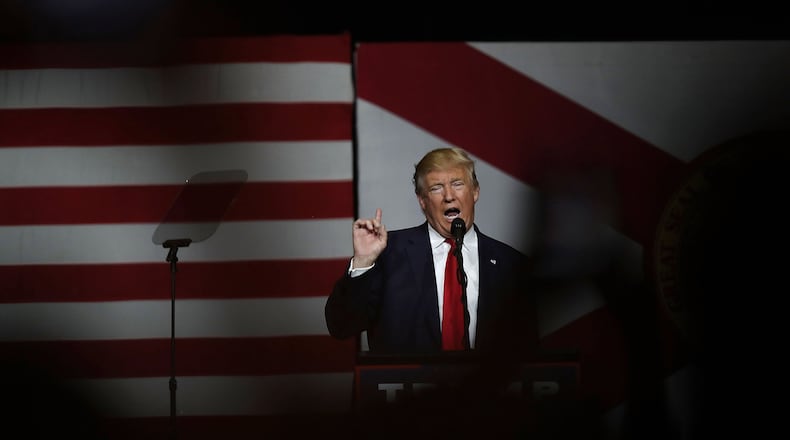 Republican presidential candidate Donald Trump speaks during a campaign rally in West Palm Beach, Fla., last week. Joe Raedle/Getty Images