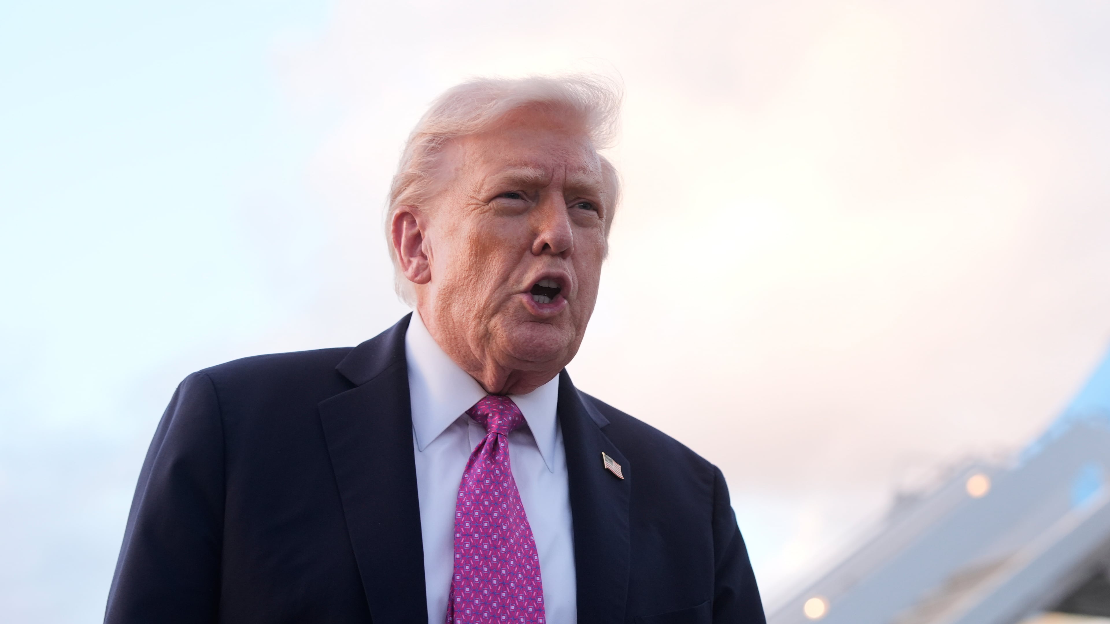 President Donald Trump speaks to reporters after arriving on Air Force One, Friday, Oct. 17, 2025, at Palm Beach International Airport in West Palm Beach, Fla. (AP Photo/Mark Schiefelbein)