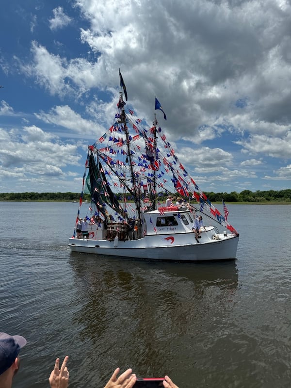 The shrimp boat Dora F at the Brunswick Blessing of the Fleet in 2024.