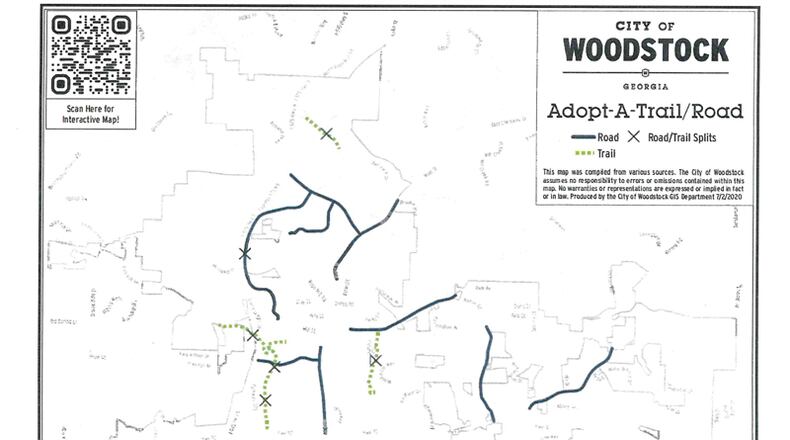Map depicts the trail segments and roads that Woodstock will offer for "adoption" by community organizations.