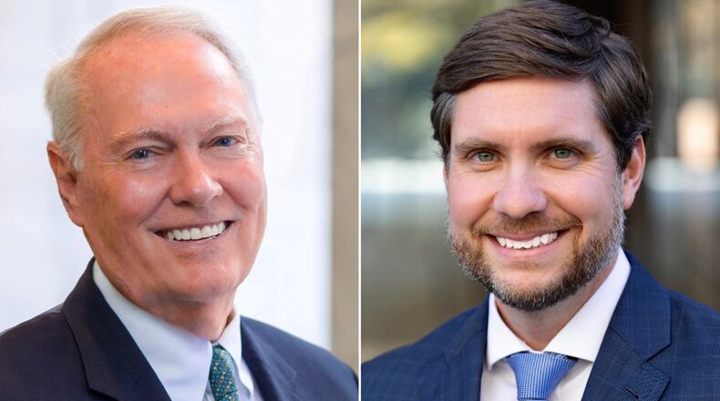 Joe Brannen, left, president and CEO of the Georgia Bankers Association, will retire on July 15, 2024, and will be replaced by Tripp Cofield, right.