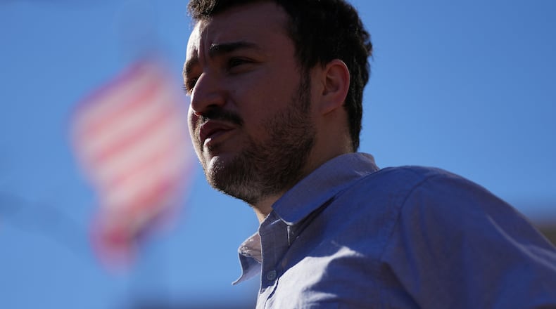 FILE - Palestinian activist Mahmoud Khalil holds a news conference outside Federal Court, Oct. 21, 2025, in Philadelphia. (AP Photo/Matt Rourke, File)