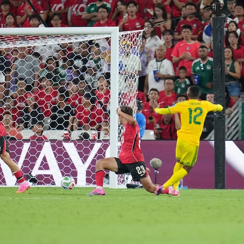 South Africa's Thapelo Maseko (12) scores the opening goal during the World Cup Group A soccer match between South Africa and South Korea in Guadalupe, near Monterrey, Mexico, Wednesday, June 24, 2026. (AP Photo/Matias Delacroix)