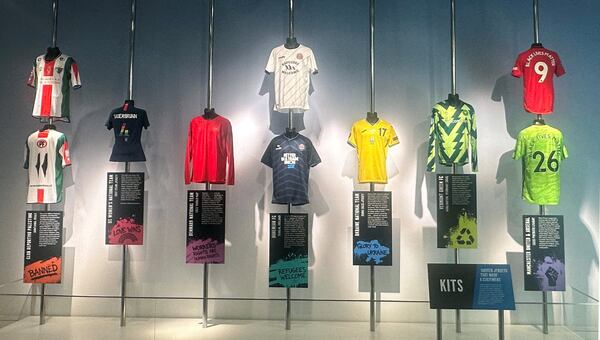 "The People's Game: Soccer and Human Rights," a temporary exhibition at the National Center for Civil and Human Rights, reveals the ways in which soccer uniforms can be used to carry a message. (Nedra Rhone/AJC)