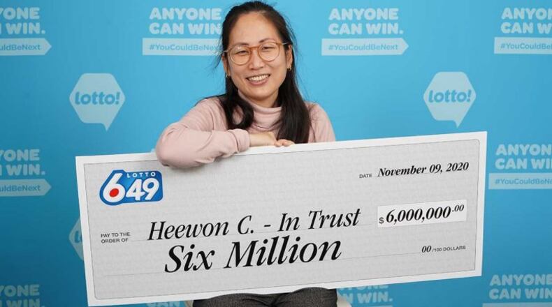 Heewon Theresa Choi will split a $6 million lottery prize with three other co-workers after buying the lucky ticket at a convenience store in late October.