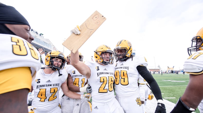 The Kennesaw State Turnover Plank is one of the odder new things in college football. (Kyle Hess, KSUOwls.com)