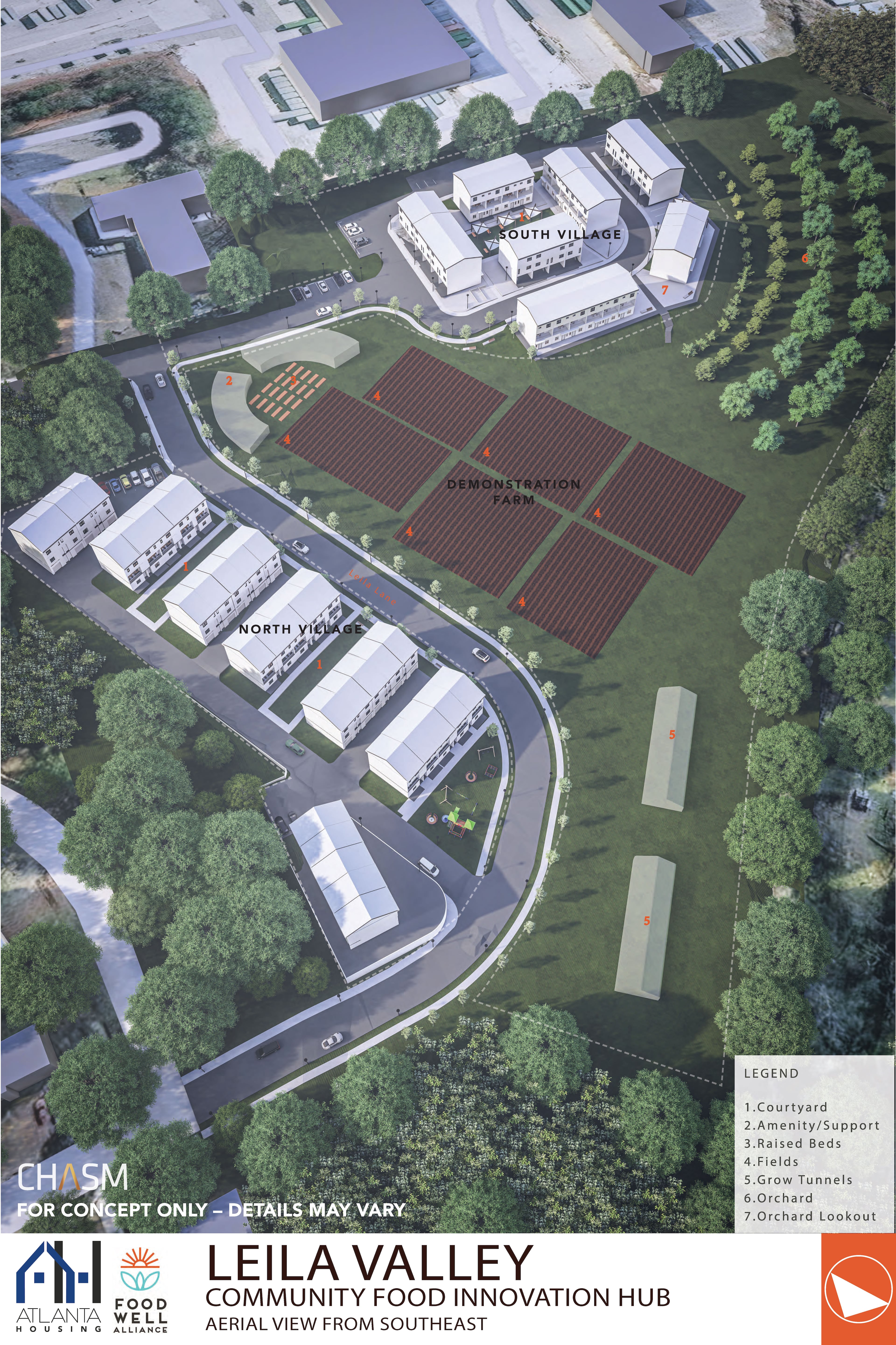 A new, innovative farm, garden and orchard at the Leila Valley apartment site in southeast Atlanta will provide a seven-acre project that will produce tens of thousands of pounds of fresh produce.