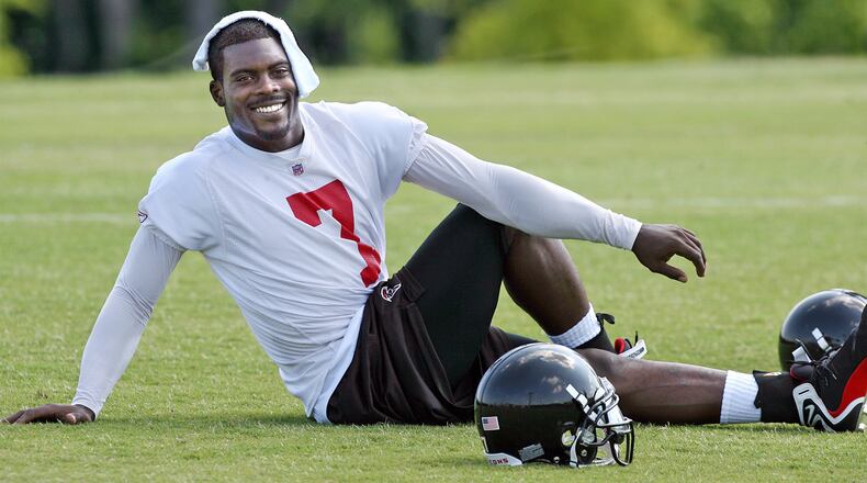 Michael Vick during Falcons OTAs in June 2007. (AJC file photo/Curtis Compton)