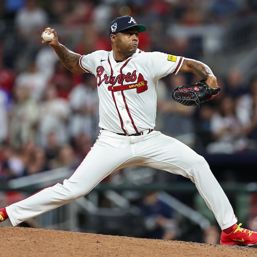 Atlanta Braves pitcher Raisel Iglesias delivers in the ninth inning of a baseball game against the Miami Marlins, Wednesday, April 15, 2026, in Atlanta. (AP Photo/Colin Hubbard)
