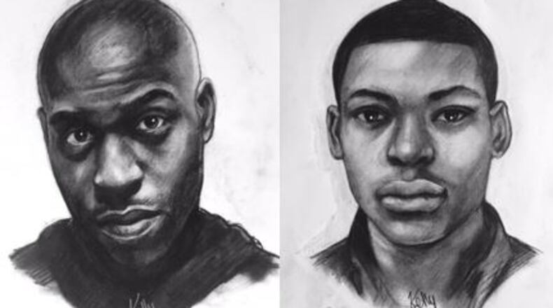 These are sketches of two of three people police are seeking in connection with a Clarkston home invasion and robbery. (Credit: Kelly Lawson / GBI)