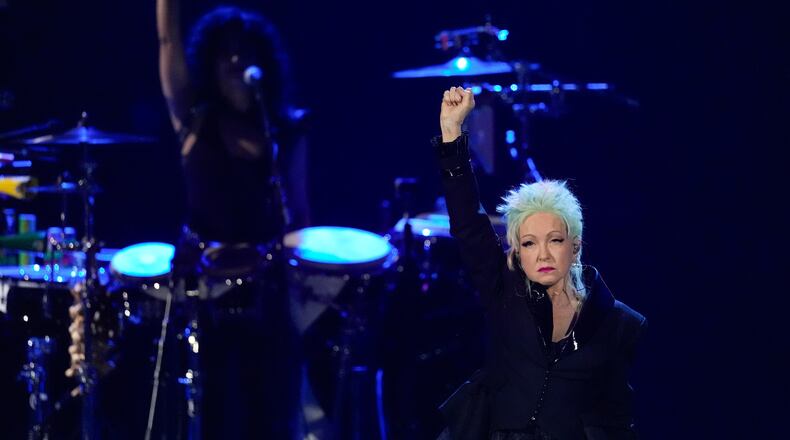Cyndi Lauper performs during the 2025 Rock and Roll Hall of Fame Induction Ceremony on Saturday, Nov. 8, 2025, at L.A. Live in Los Angeles. (AP Photo/Chris Pizzello)