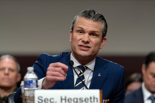 Department of Defense Secretary Pete Hegseth testifies before a Senate Armed Services Committee hearing on Capitol Hill in Washington, Wednesday, June 18, 2025. (AP Photo/Jose Luis Magana)