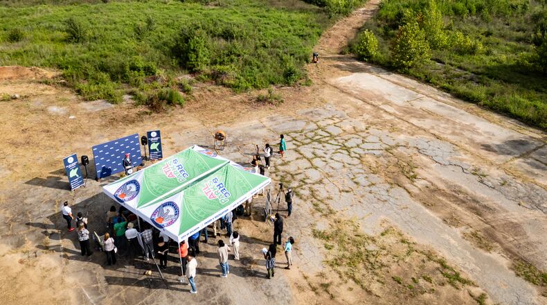 The EPA hosts a news conference at the site of the Chattahoochee Brick Company in Atlanta on Wednesday, August 14, 2024. (Seeger Gray / AJC)
