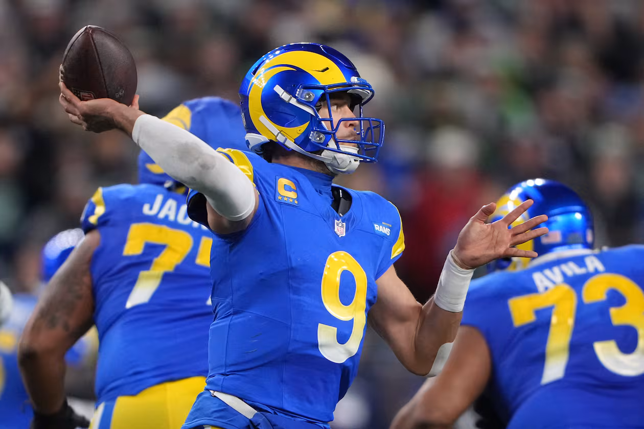 Los Angeles Rams quarterback Matthew Stafford,who played for Georgia, returns to Atlanta to take on the Falcons on Monday. (Lindsey Wasson/AP)