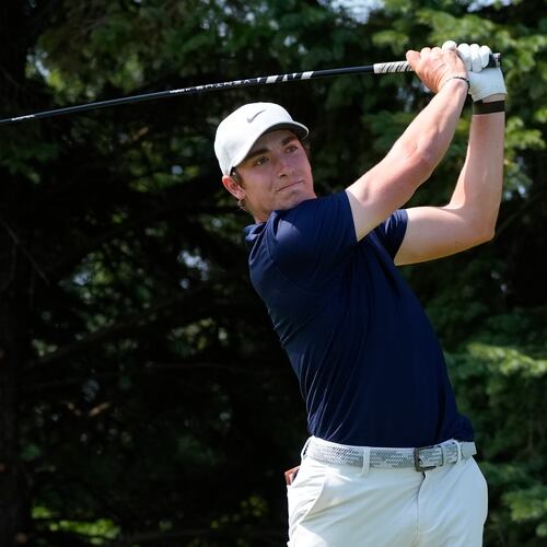 Ben James hits from the second tee during the first round of the 3M Open golf tournament at the Tournament Players Club Thursday, July 23, 2026, in Blaine, Minn. (AP Photo/Bruce Kluckhohn)