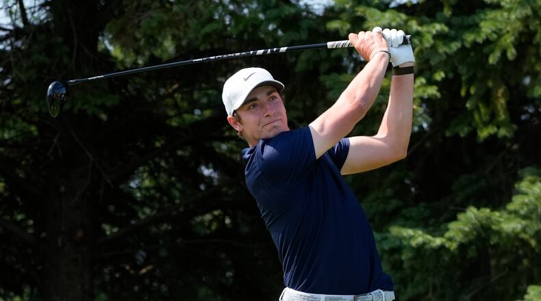 Ben James hits from the second tee during the first round of the 3M Open golf tournament at the Tournament Players Club Thursday, July 23, 2026, in Blaine, Minn. (AP Photo/Bruce Kluckhohn)