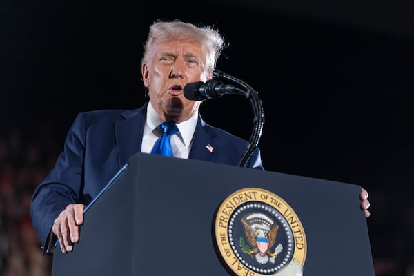 President Donald Trump gives a commencement address at the University of Alabama, Thursday, May 1, 2025, in Tuscaloosa, Ala.(AP Photo/Manuel Balce Ceneta)