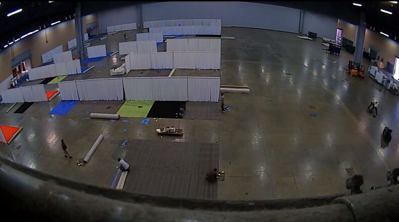 A screenshot from a timelapse movie of how Cobb Galleria Centre in Atlanta hosts events.