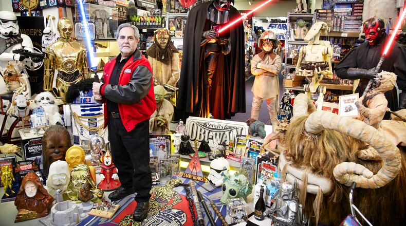 Steve Sansweet stands among his Rancho Obi-Wan museum in California. A Marietta man who was Sansweet’s friend has admitted to stealing hundreds of items from the collection.