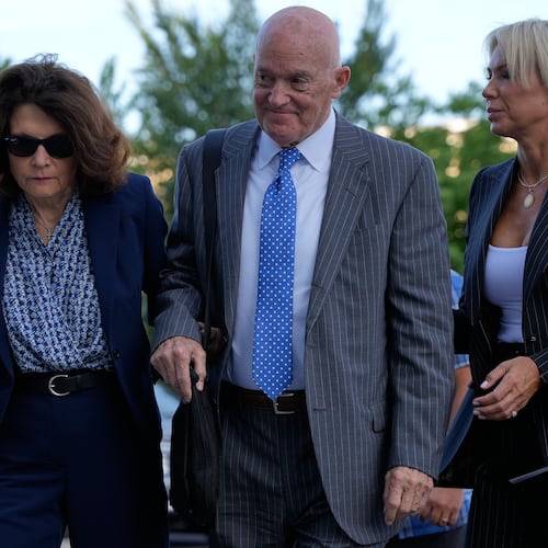 Charlie Kirk's parents, Robert and Kathryn Kirk, arrive at the Fourth District Courthouse for a hearing for Tyler Robinson, accused in the fatal shooting of Charlie Kirk, Monday, July 6, 2026, in Provo, Utah. (AP Photo/Marielle Scott)
