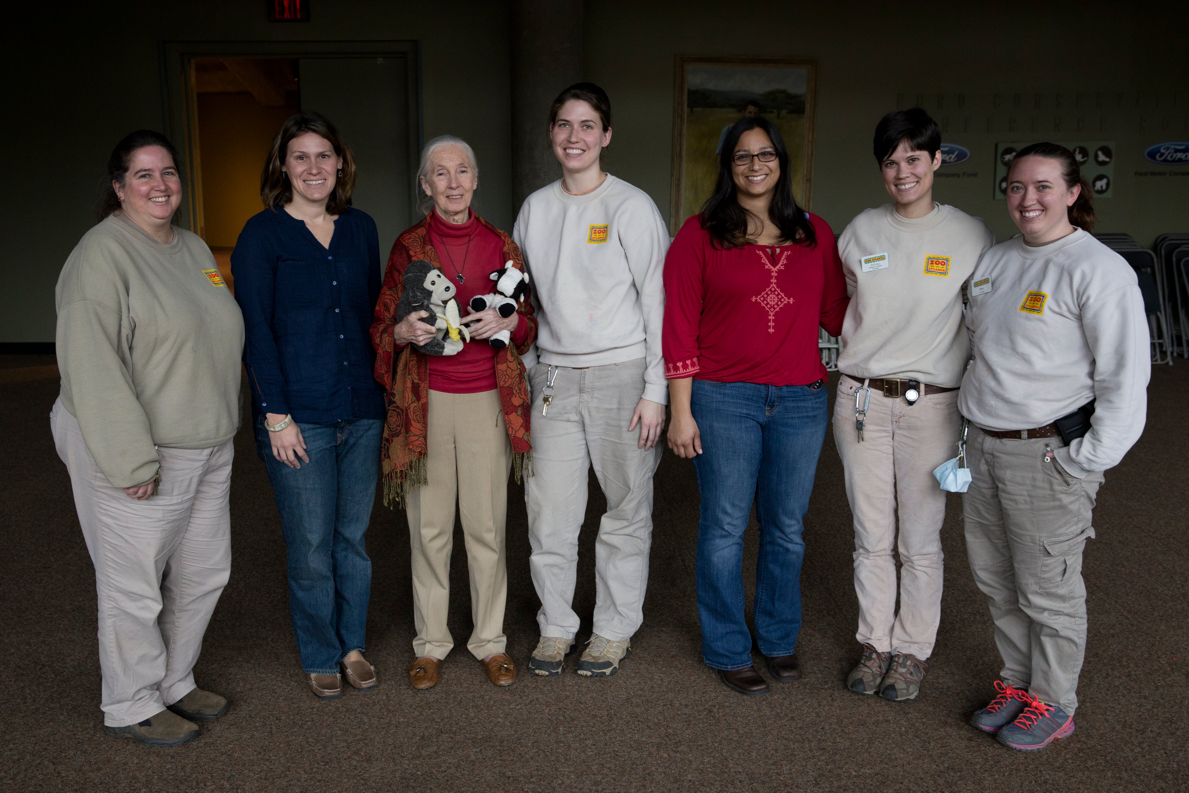Members of the primates team at Zoo Atlanta pose for a picture with Jane Goodall (third from left) during her 2014 visit. (Courtesy of Zoo Atlanta)