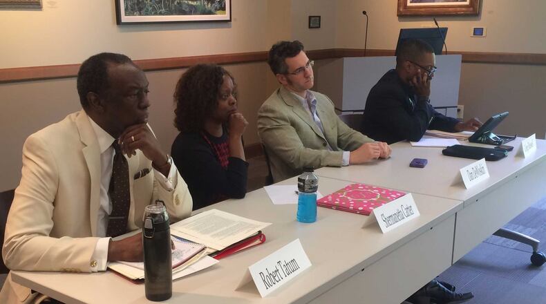 DeKalb County Board of Ethics members Robert Tatum, Shermanetta Carter, Daniel DeWoskin and Greg Russell during a board meeting June 30, 2016. MARK NIESSE / MARK.NIESSE@AJC.COM