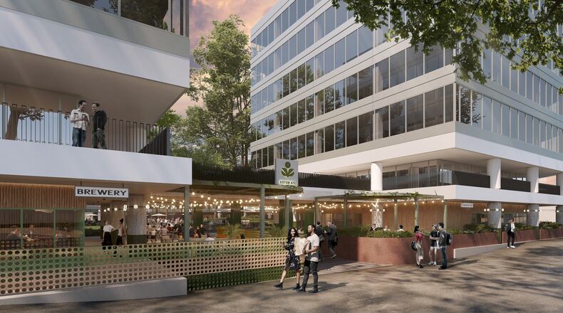 Rendering of the Oxton food and beverage district at Piedmont Center / Courtesy of Ardent