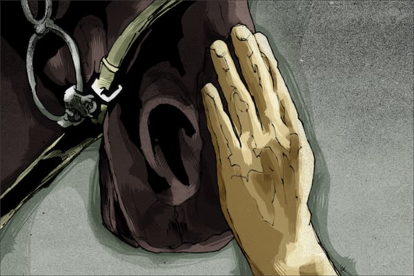 Illustration by Richard Watkins / AJC "Equine therapy" is designed to help people with compulsive sexual behavior learn through working with horses to give up bullying and coercion. Illustration by Richard Watkins / AJC