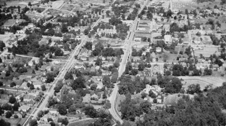 Thhis undated photo shows an aerial view of the Lawrenceville area. (Credit: Gwinnett Historical Society)